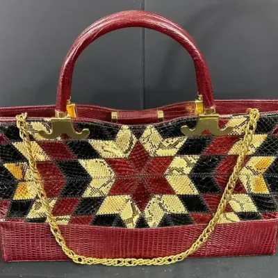 Vintage Maroon Southwest Style Star Leather Women’s Purse Made In England