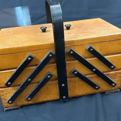 Vintage Wooden Sewing Tool Box With Compartments