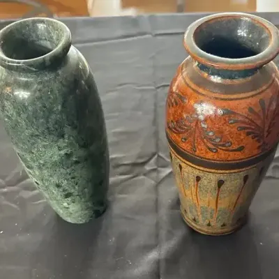 Signed Studio Art Pottery Vase And Green Glazed Vase
