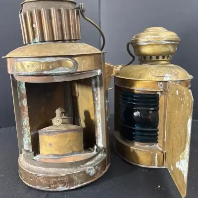 Pair Of Vintage Boat Lamps Nautical Geo H. Mason & Helvigs
