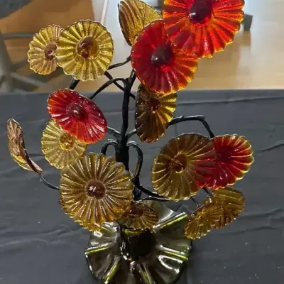Red & Amber Art Glass Floral Arrangement