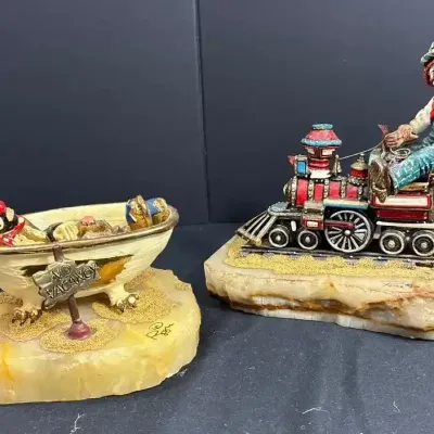 Vintage Hand Painted Clown Sculptures By Artist Ron Lee 