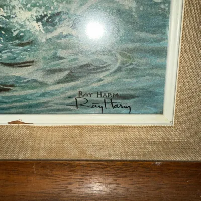 Sale Photo Thumbnail #37: Framed wildlife art print signed by artist Ray Harm, featuring a textured mat and wooden frame.