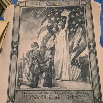 World War I Columbia accolade certificate designed by Edwin Blashfield, featuring a printed signature by Woodrow Wilson. The unframed...
