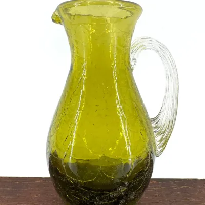 Sale Photo Thumbnail #219: Lot 219 Hand Blown crackle glass pitcher