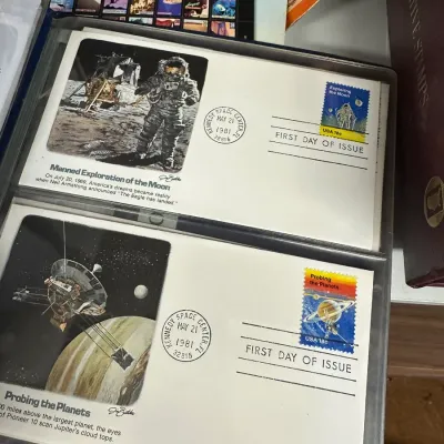 Sale Photo Thumbnail #94: Pair of 1981 space exploration First Day of Issue postal covers in a protective binder sleeve.