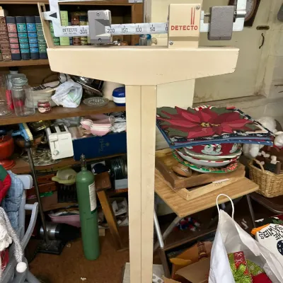 Sale Photo Thumbnail #288: Vintage Detecto medical balance beam doctor's scale with off-white finish.