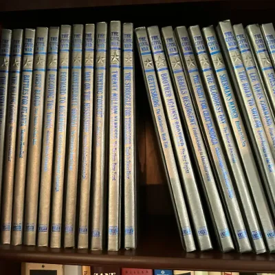 Sale Photo Thumbnail #645: Complete set of Time-Life 'The Civil War' hardcover book series arranged on a wooden bookshelf.