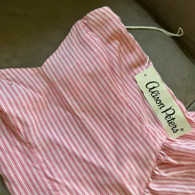 Sale Photo Thumbnail #625: Vintage Alison Peters red and white striped dress with original store tag attached.