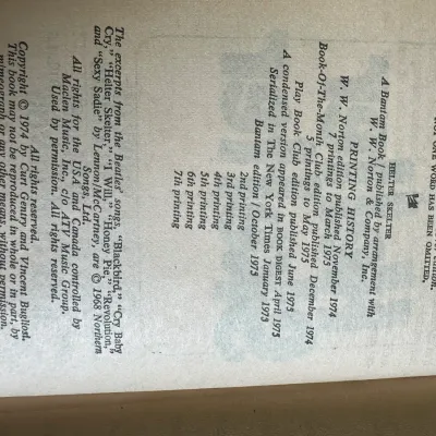Sale Photo Thumbnail #458: Copyright and printing history page from a 1970s Bantam Books paperback edition of Helter Skelter.