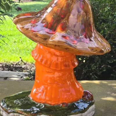 Vintage Mid-Century Hand-Painted Ceramic Mushroom Accent Lamp - Tested