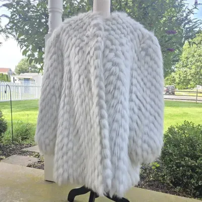 Olympia Fashions Striped Gray Faux Fur Jacket