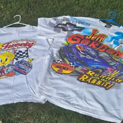 Jeff Gordon #24 NASCAR Looney Tunes Graphic T-Shirts – Bugs Bunny & Tweety Bird, 2-Piece Lot, Size 