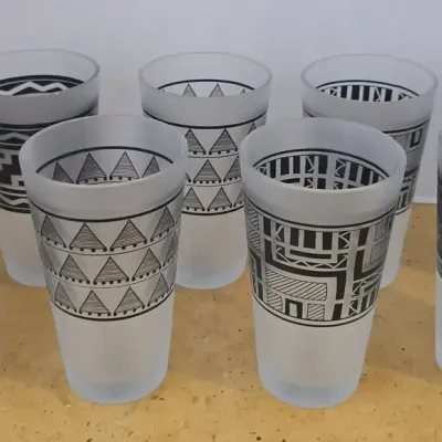 12 VTG B&W Frosted Glasses - Western National Parks Association, Mesas, Rain, Canyons, Diamond Back