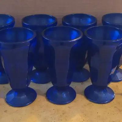 9 Vintage Anchor Hocking Cobalt Blue Fountainware Ice Cream Sundae Glasses