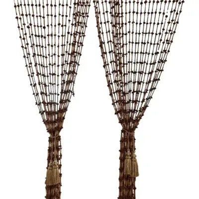 Peach Pit & Bamboo Beaded Curtain - Boho Macrame Room Divider
