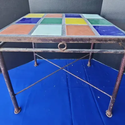 Small Mexican Style Wrought Iron Table With Talavera Tile