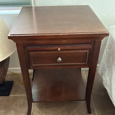 Dark Brown Accent Side Table with Drawer & Pull-Out Shelf - Night Stand