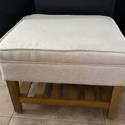 Upholstered Storage Ottoman Bench - Flip-Top, Slatted Wood Shoe Shelf, Beige 