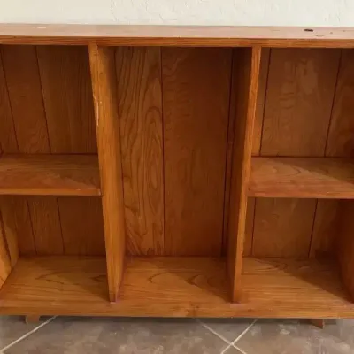 MCM Wooden Bookshelf - 3 Section Accent Storage Unit, Low-Profile, Light Wood, Classic Lines