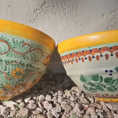 2 Mexican Talavera Style Pottery Wall Planters