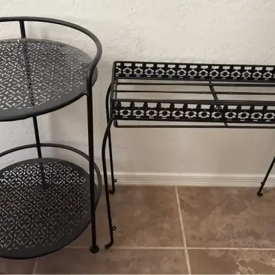 2 Black Iron Tables - Round, Rectangle, Plant Stand, Accent, Side