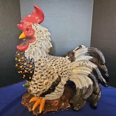 Vintage Large Ceramic Rooster Figure By Blue Sky