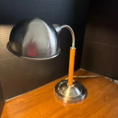 Chrome & Faux Wood Gooseneck Desk Lamp - Model 4489, MCM