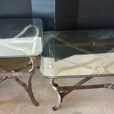 Equestrian Iron & Glass Table Set - Faux Leather Harness, Coffee & End Table
