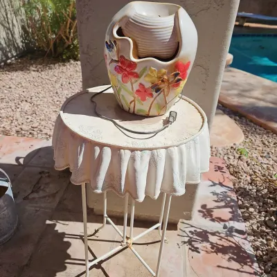 Ceramic Dragonfly Tabletop Fountain And Resin Round Top Rose Table