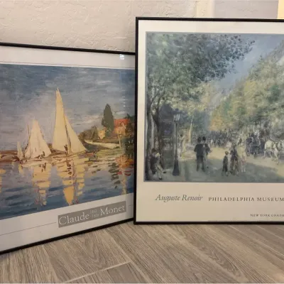2 Framed Impressionist Prints - Monet Yacht Regatta & Renoir Paris Street