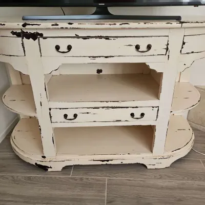 VTG Rustic French Country Style distressed White Accent Console
