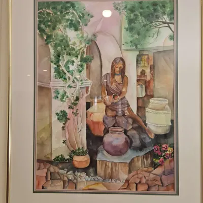 Framed Water Color Painting By Helen Lewis - Wall Art, Southwest Doorway Scene