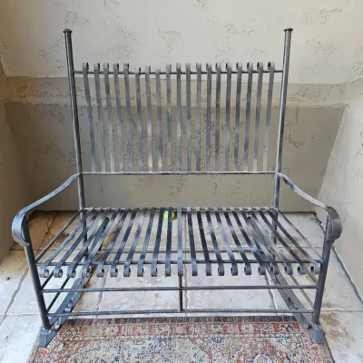 Vintage Black Metal Slatted Garden Patio 2 Seat Rocking Chair