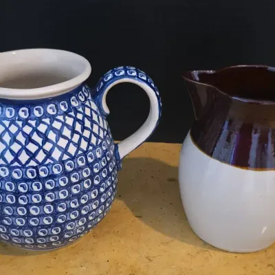 Stoneware Pitchers - Blue & White Bolesławiec Polish Pottery, Brown & Cream VTG Roseville Pitcher