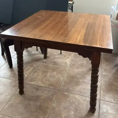 Vintage Abernathy Wood Table with Spool Turned Legs - 3’ Square