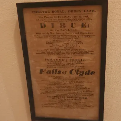 Sale Photo Thumbnail #140: Framed antique playbill from Theatre Royal, Drury Lane, dated June 30, 1821.