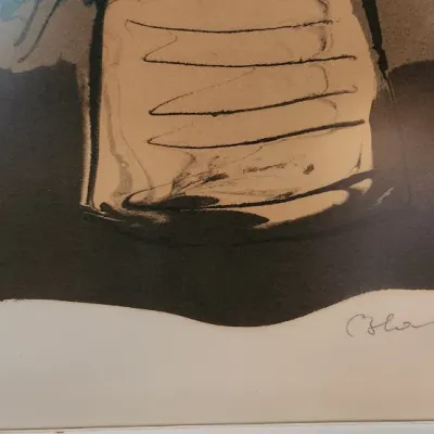 Sale Photo Thumbnail #79: Close-up detail of a framed art print, pencil-numbered 1/5 and signed by the artist in the lower right margin.