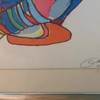 Sale Photo Thumbnail #314: Detail view of a Jovan Obican pencil-signed and numbered lithograph, edition 142/175, dated March 1977.
