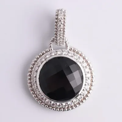 Judith Ripka, Onyx Cabochon Sterling Silver Halo Drop Pendant