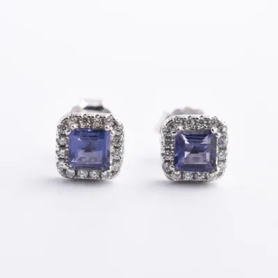 Iolite Sterling Silver Halo Stud Earrings