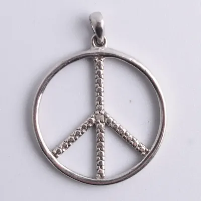 Natural Diamond Sterling Silver Peace Sign Pendant