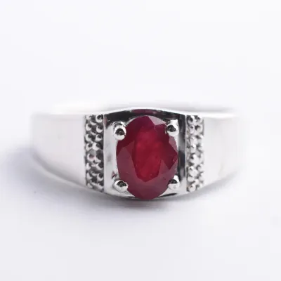 Treated Ruby Sterling Silver Ring