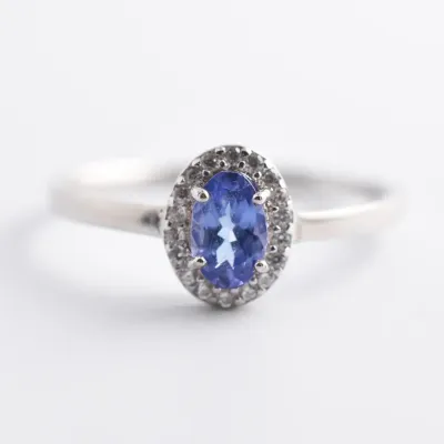 Tanzanite Sterling Silver Halo Ring