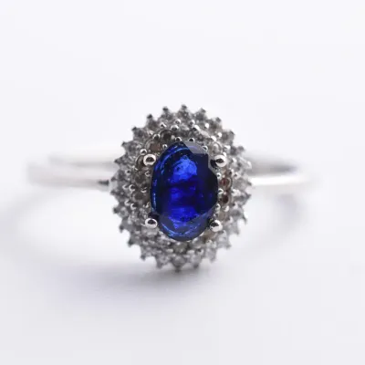 Blue Sapphire Sterling Silver Halo Ring