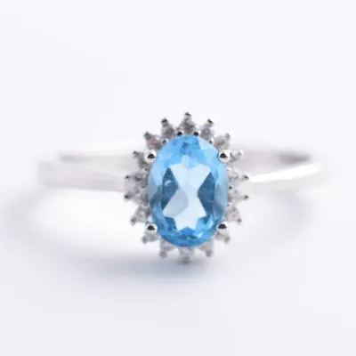 Blue Topaz Sterling Silver Halo Ring