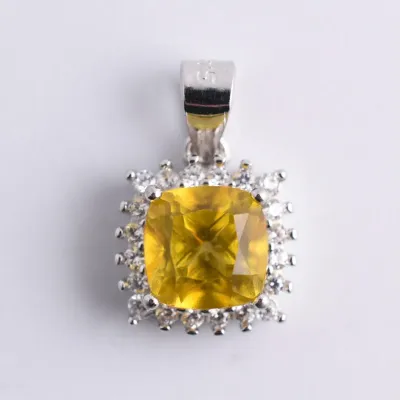 Yellow Topaz Sterling silver Halo Pendant