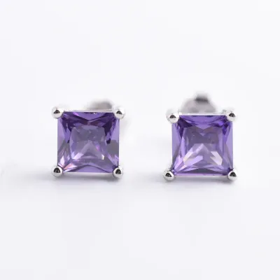 Purple Sterling Silver Stud Earrings