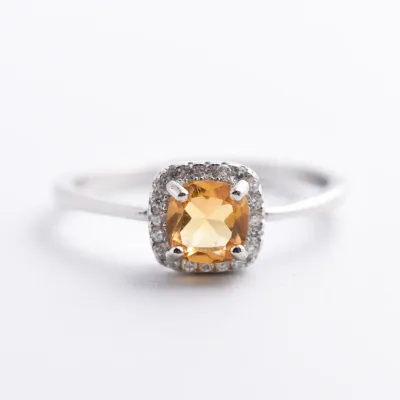 Citrine Sterling Silver Halo Ring