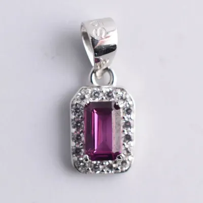 Rhodolite Garnet Sterling Silver Halo Pendant